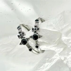 925 Sterling Silver Planet Saturn Symbol Hoop Earrings With Black Onyx Accents